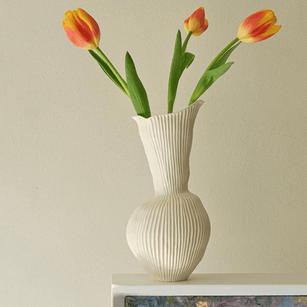 Art Deco Vases Big Mouth White Shell Vases