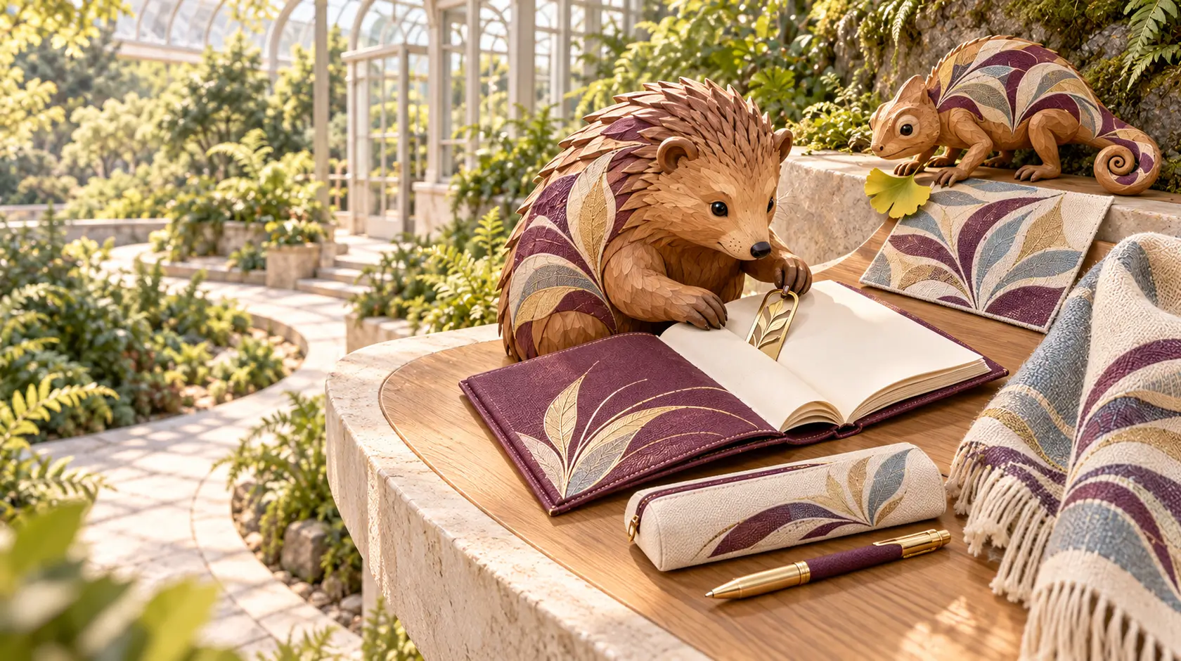 Illustrative campus-inspired journal collection with design references and coordinating accessories.