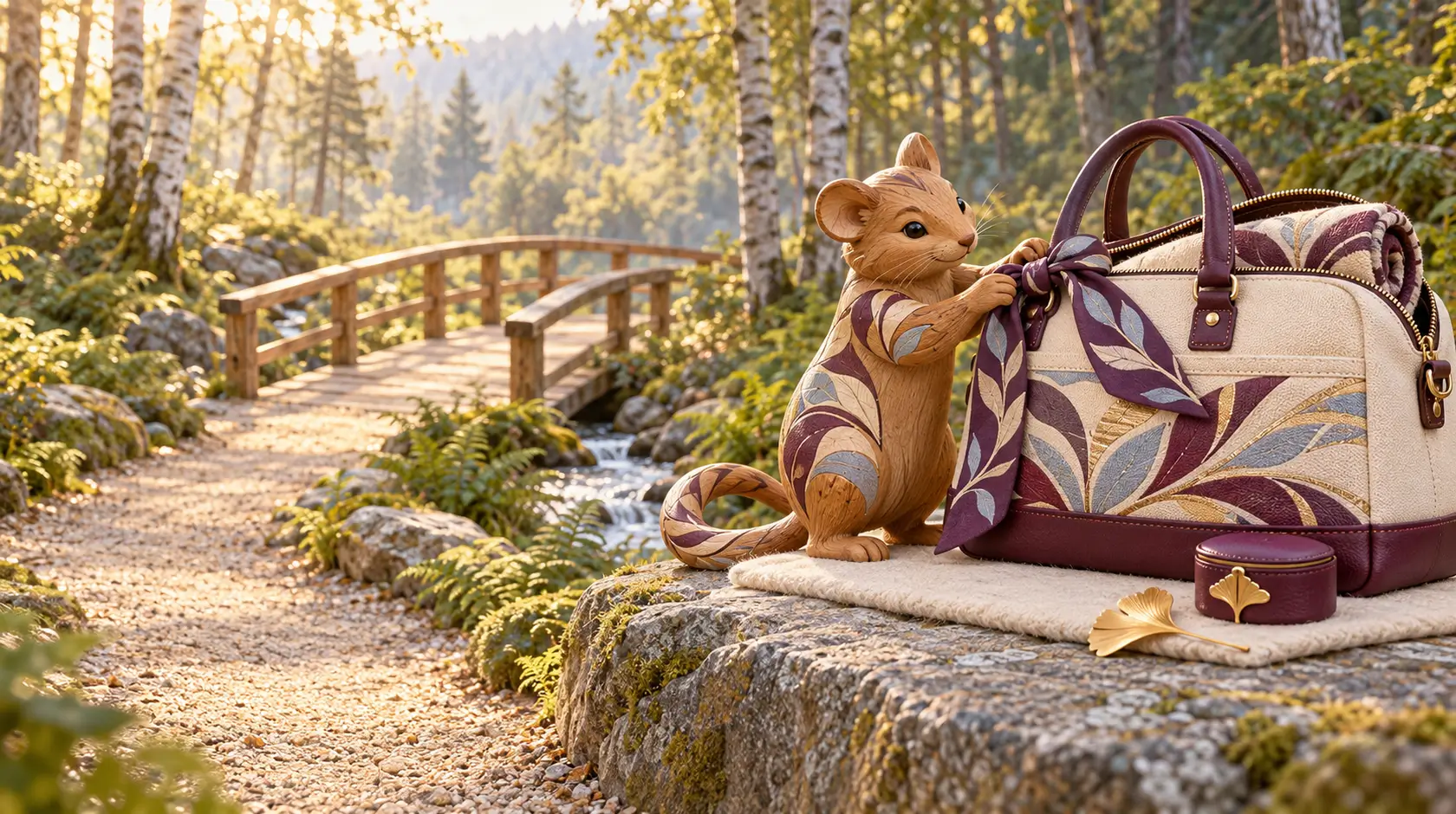 Illustrative commemorative campus collection with keepsakes and travel materials.